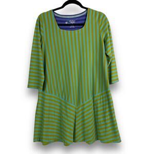 Gudrun Sjoden Size Medium Tunic Dress Striped Pockets 3/4 Sleeve Long Tunic